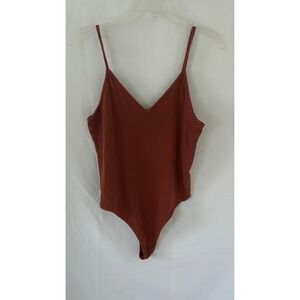 BP Ribbed V Neck Spaghetti Strap Bodysuit Burnt‎ Orange Size L